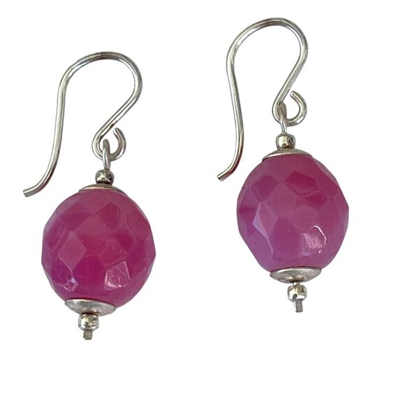 Faceted Bohemian Milk Glass Earrings Sterling Silver Handcrafted USA Artisan OS - Picture 1 of 5